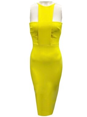 ALEX PERRY BRIGHT YELLOW CREPE MIDI DRESS